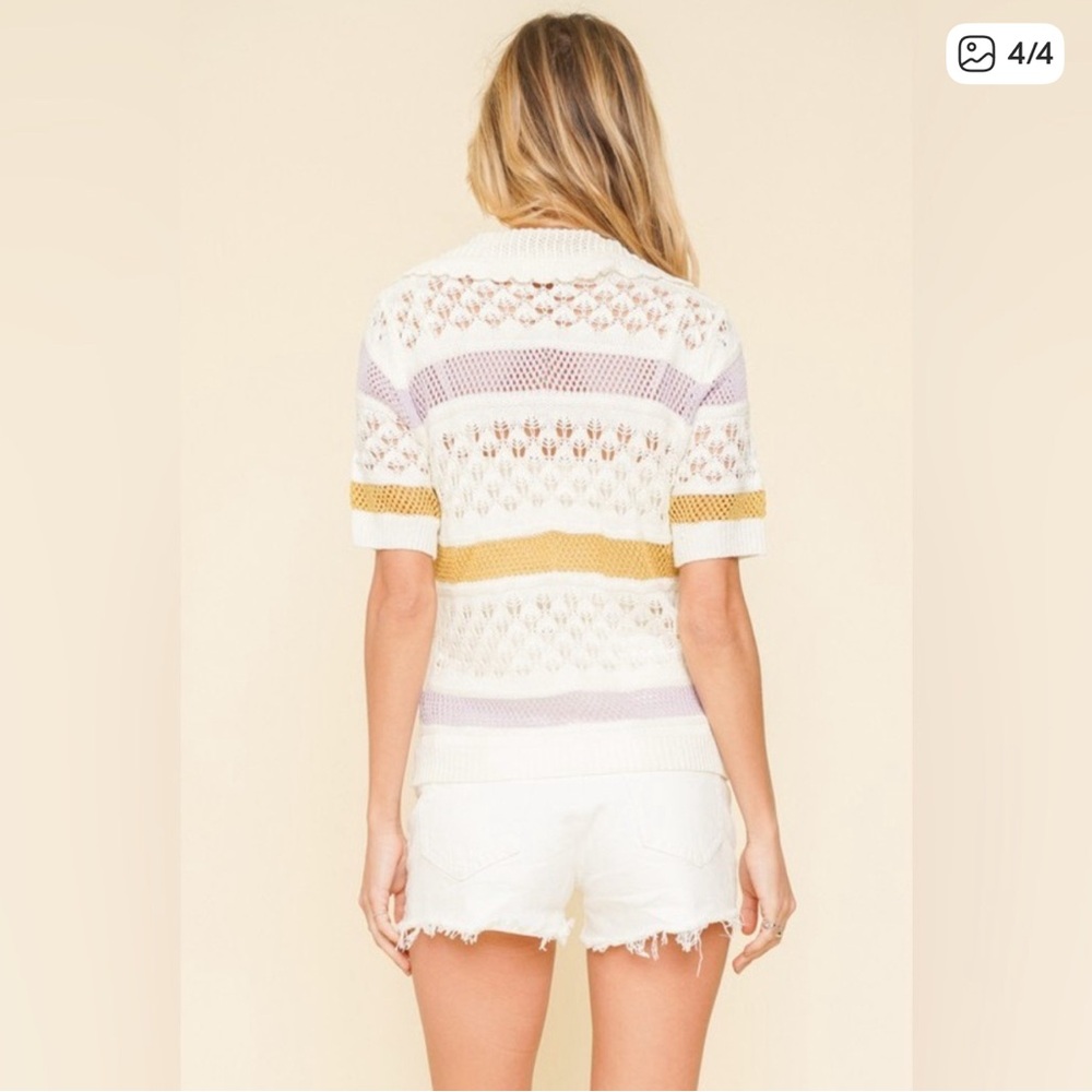 💜 HEM &THREAD Striped Open Crochet Top - Picture 3 of 3